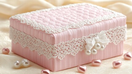 Pink Gift Box with Lace and Pearls