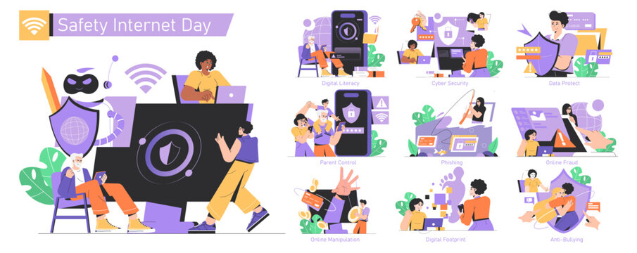 Safety Internet Day. Flat Vector Illustration