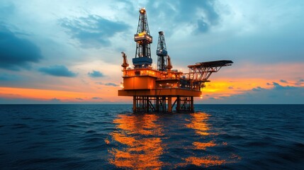 Majestic Oil Platform at Dusk with Vibrant Reflections