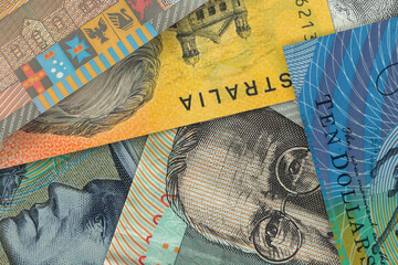 Banknotes of the Australian dollar. Foreign exchange market. Financial concept