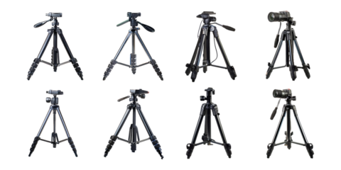 Versatile Tripod Collection for Photography Setup, PNG collection, set bundle, isolate on transparent or white background
