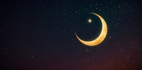 Naklejka premium Dark green background Ramadan Kareem background banner. Islamic Greeting Cards for Muslim Holidays and Ramadan. banner with moon and stars.