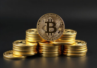 stacks bitcoin coins stacked neatly top one another neat pyramid