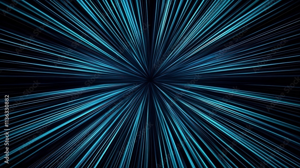 Poster crisp blue light streaks intersecting dynamically on a blank black background