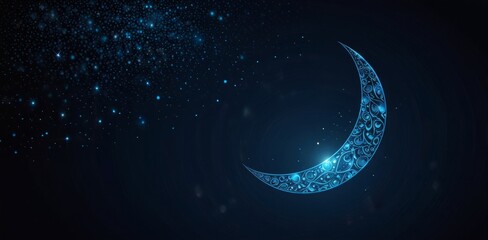 Fototapeta premium Dark blue background Ramadan Kareem background banner. Islamic Greeting Cards for Muslim Holidays and Ramadan. banner with moon and stars.