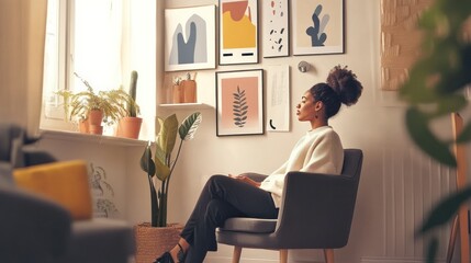 Fototapeta premium Counseling room for mental health support, soft furnishings, motivational posters, a therapist listening attentively