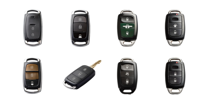Variety of Car Key Fobs, PNG collection, set bundle, isolate on transparent or white background