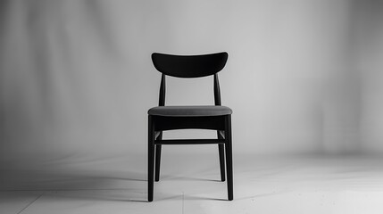 Fototapeta premium Minimalist black dining chair with padded seat, displayed on a clean white background.
