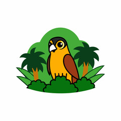 A image of a kestrel in a jungle cartoon vector illustration