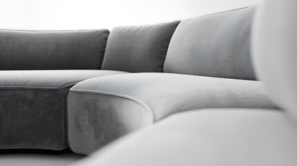 Obraz premium Modern gray sectional sofa with a minimalist design, isolated on white.