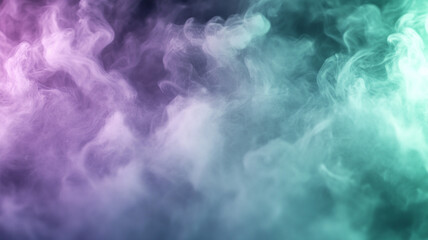 Obraz premium A tranquil background of soft lavender and mint green smoke, with subtle neon light casting a gentle, calming glow across the mist