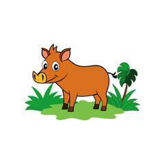 A image of a warthog in a jungle cartoon vector illustration