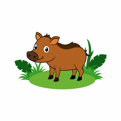 A image of a wild boar in a jungle cartoon vector illustration