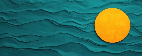 A bright yellow sun on textured teal waves creates a vibrant and calming visual, evoking feelings of warmth and tranquility.