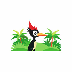 A image of a woodpecker in a jungle cartoon vector illustration