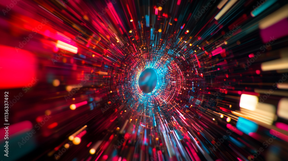Poster vivid burst of colors and light creating an abstract tunnel effect