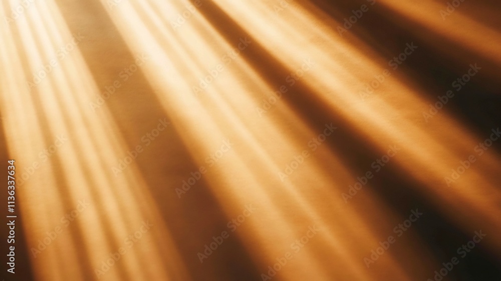Poster radiant golden sunlight rays piercing through soft mist on blank background creating ethereal glow