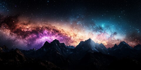 Majestic Mountain Range Under a Stunning Night Sky with Stars