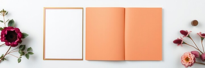 An open vertical photo album mockup showcasing multiple blank pages ready for customization, art, layout