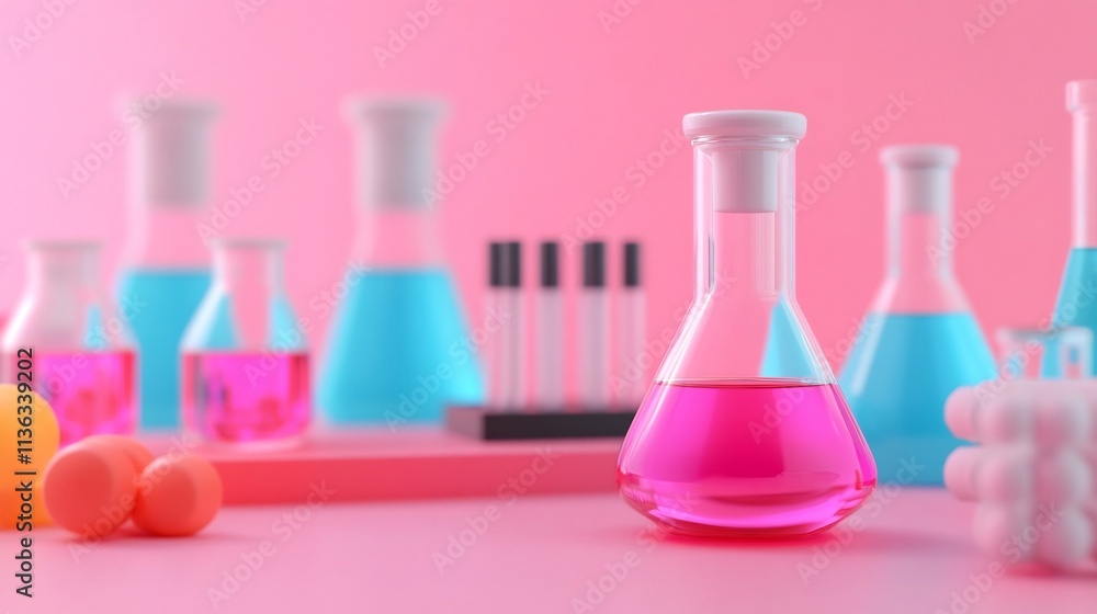 Poster laboratory experiment with scientists developing travel innovations in 3d