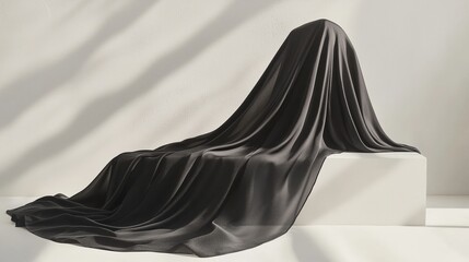 Naklejka premium Elegant Black Fabric Draped on Minimalist Display with Shadows