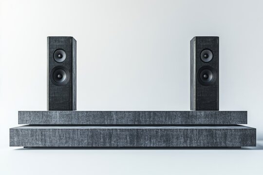 Modern Stereo Speakers on Concrete Stand Audio Equipment Home Theater System