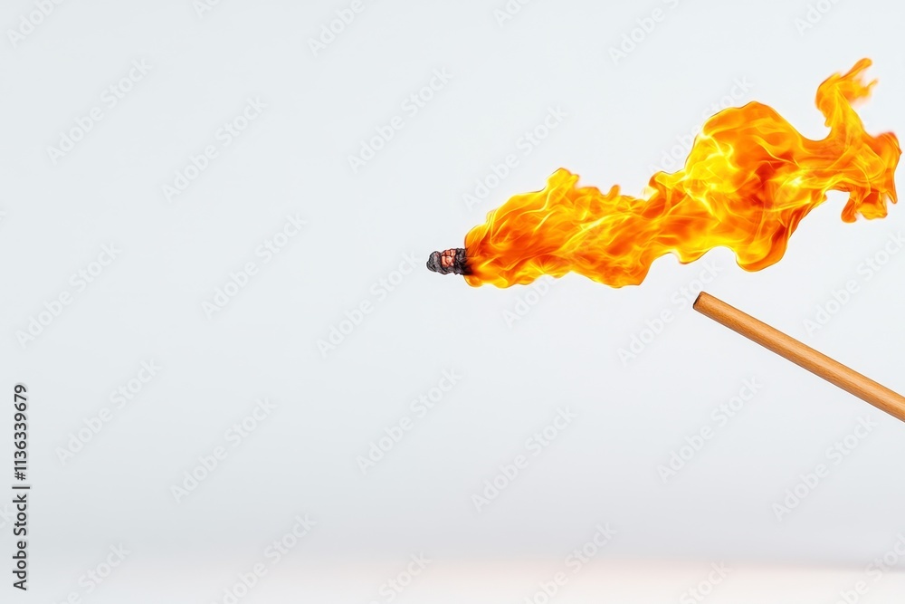 Poster a clean, minimalist design of a single spark igniting a burst of flames against a white background