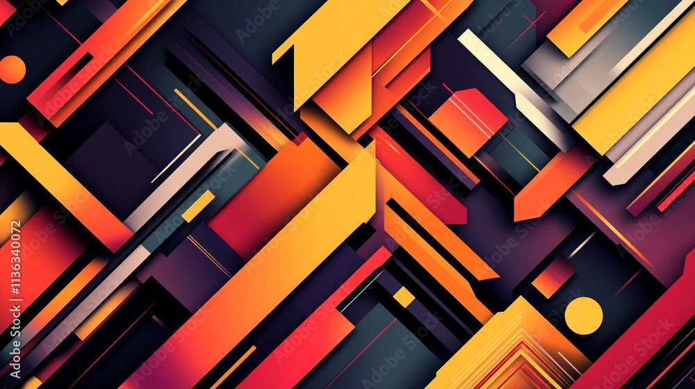 Poster vibrant abstract design featuring geometric shapes and striking colors in bold patterns