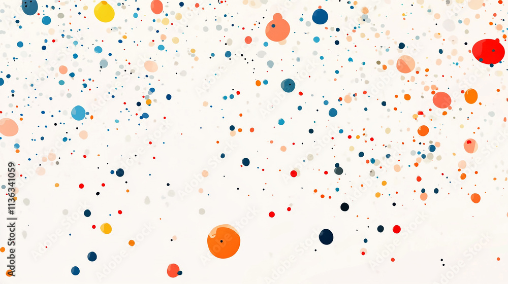 Poster colorful abstract pattern featuring scattered dots on a light background