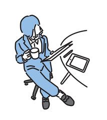 シンプル　イラスト　資料に目を通すビジネスマン
