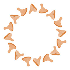 Circular mushroom wreath with earthy tones, perfect for autumn decor, featuring fungi caps in a minimalist design ideal for seasonal or botanical themes.