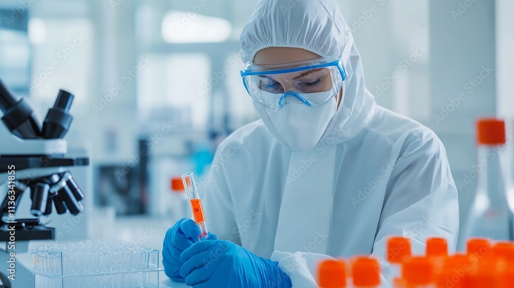 Poster close-up of scientist measuring conductivity of nanomaterials in lab setting with equipment and
