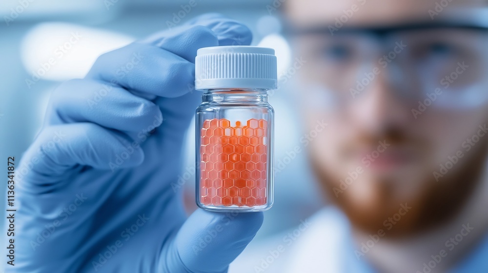 Aufkleber researcher examining nanomaterial particles with digital data interface
