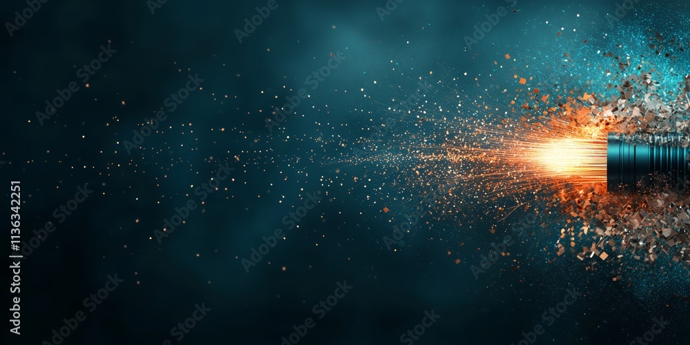 Poster dynamic explosion effect with bright sparks and dark background