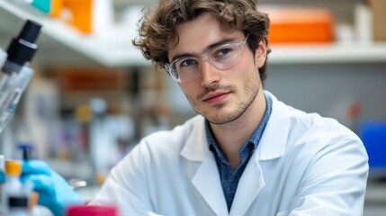 Fototapeta premium Nanomaterial Researcher Exploring Drug Delivery Applications in Medical Research Lab