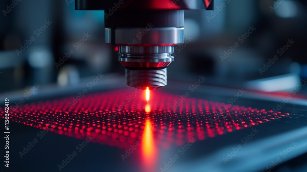 Poster scientist performing advanced nanomaterial surface modifications with focused laser and research
