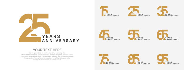 Anniversary logo set vector design, brown color for celebration event