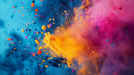 Vibrant colors bursting in a cloud of powdered pigments during a celebration of creativity