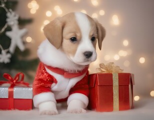 puppy with christmas gift