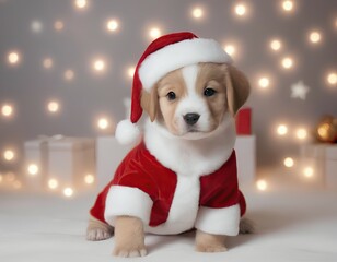 christmas dog with santa hat