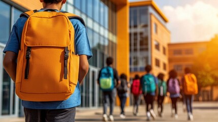 Students Walking Out of Modern School Building