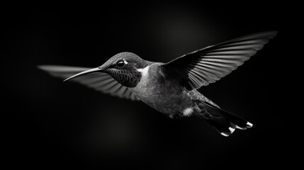 Hummingbird in Flight, Black and White
