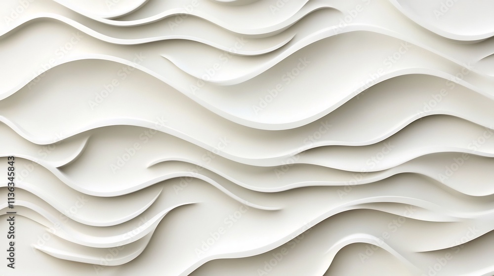 Aufkleber serene abstract 3d textured wave patterns in minimalist white background