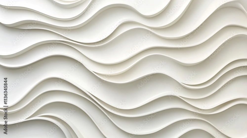 Poster minimalist abstract 3d white background with flowing textured wave patterns and soft shadows