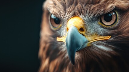 A remarkable close-up image of a golden eagle, capturing its intense and focused gaze with a sharp beak, exuding power and alertness in the wild.
