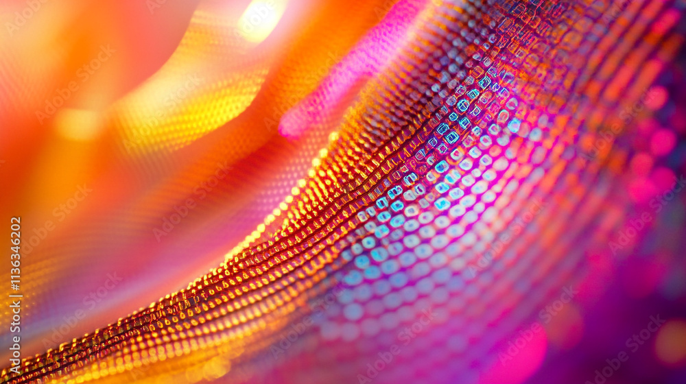 Poster bright and vibrant abstract pattern showcasing colorful waves of light and digital elements