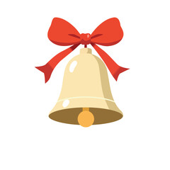 Golden Bell with Red Bow Illustration