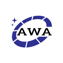 AWA Creative Circular Logo Design in Blue and Black for Corporate Branding and Technology, AWA Blue and Black Tech Logo with Circular Elements for Branding & Visual Identity, AWA LOGO, AWA vector Logo