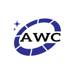 AWC Creative Circular Logo Design in Blue and Black for Corporate Branding and Technology, AWC Blue and Black Tech Logo with Circular Elements for Branding & Visual Identity, AWC LOGO, AWC vector Logo