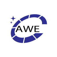 AWE Creative Circular Logo Design in Blue and Black for Corporate Branding and Technology, AWE Blue and Black Tech Logo with Circular Elements for Branding & Visual Identity, AWE LOGO, AWE vector Logo